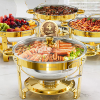 Warmounts Gouden Chafing Dishes voor Buffet met Glazen Deksel (5QT,2/4 Pack),Ronde Chafer & Warmhouder Set met Dekselhou