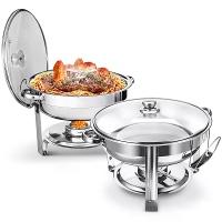Warmounts Ronde Chafing Dish Buffet Set 2 Pack,5QT Buffet Chafing Warmer Set,Gepolijst RVS Chafing Dish voor Buffet met