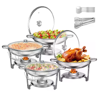Warmonts 4 Pack Chafing Dish Buffet Set, 5QT Ronde Buffet Servers en Warmers Set, Roestvrij Stalen Catering Voedselverwa