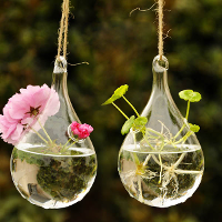 Water Drop Shape Hanging Glass Flower Vase Home Party Decor