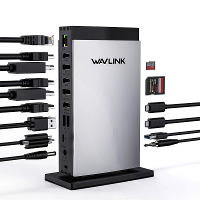 WAVLINK 15 in 1 USB C DiskplayLink Docking Station met 3*HD 2DP RJ45 Gigabit Audio/Mic SD/TF 5 USB poorten 130W AC voedi