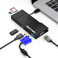 Wavlink 6 in 1 USB Hub USB 3.0 Docking Station met Gigabit Ethernet, USB 3.0 Poort, Verwisselbare Kaartlezer Micro SD/SD