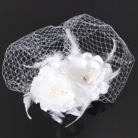 Wedding Bride White Feather Flower Comb Face Birdcage Fascinator Veil