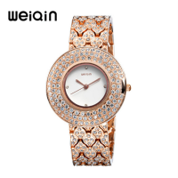 Weiqin W4243 Women Fashion Rhinestone Stainless Steel Band Quartz Wrist Watch