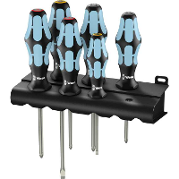 Wera 3334/3350/3355/6 Schroevendraaier set, RVS + houder, 6 delig