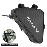 WEST BIKING 0,6L Fiets Voorframe Driehoek Tas Met Mesh Zak MTB Wegfiets Waterdichte Onderbuis Tas Elastische Bagagestrap