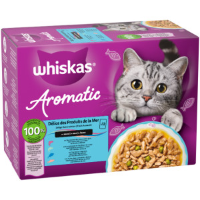 Whiskas 1+ Aromatic Zalige Zeevruchten in saus natvoer kat multipack (zakjes 85 g) 4 verpakkingen (48 x 85 g)