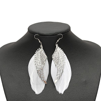 White Feather Angel Wing Dangle Earrings Ear Drop For Women