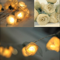 White Rose Flower Fairy String Led Light Wedding Party Shop Design