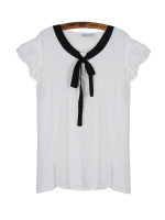 White Ruffles Sleeve Chiffon Blouse