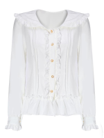 White Sailor Collar Long Sleeve With Bow Falbala Shirt