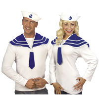 Carnaval verkleed Matroos/Matrozen set   blauw/wit   kraag en muts   volwassenen