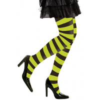 Carnaval verkleed panty   Gestreept   groen/zwart   Dames   Heksen panty   70 denier