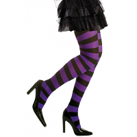 Carnaval verkleed panty   Gestreept   paars/zwart   Dames   Heksen panty   70 denier