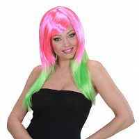 Duo kleur damespruik roze met groen