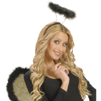 Halloween   Engeltjes diadeem zwart met halo halloween verkleed accessoire