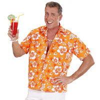 Widmann Hawaii blouse   oranje met witte bloemen   heren   Tropisch themafeest