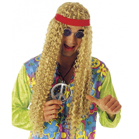 Hippie pruik met hoofdband   blond krullen   foute jaren 60 party   voor volwassenen