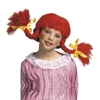 Kinderpruik Pippi   rood   Sterk meisje met vlechtjes   Carnaval verkleed pruiken