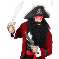 Piraten baard   lang   zwart   krullend haar   herenpruik   verkleedaccessoires