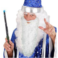 Verkleed baard met snor   lang model   wit   Tovenaar/oude man   Carnaval