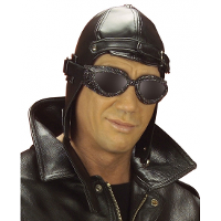 Verkleed Piloten pet   zwart   nep leer   volwassenen   race pet   pilotenpet