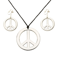 Verkleed sieraden set   Peace teken   Hippie   Flower Power   Sixties   ketting met oorbellen