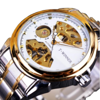 Winner 378 Self Winding Mechanical Watch Classic Stainless Steel Strap Men Wrist Watch