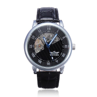 Winner Men Leather Mechanical Arabic Roman Numerals Watch