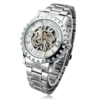 Winner Men Skeleton Big Number Stainless Steel Mechanical Watch