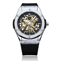 Winner Men Skeleton Rubber Mechanical Watch