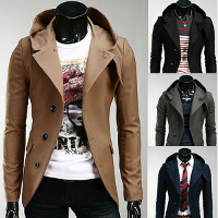 Winter Mens Hooded Single Breasted Overcoat Trench Slim Fit Coats