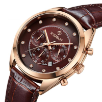 Wishdoit 006 Fashion Men Quartz Watch Luxury Leather Strap Waterproof Wrist Watch