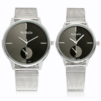 Womage 654 Stainless Steel Mesh Band Analog Quartz Women Men Couple Watch