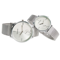 Womage Grid Stainess Steel Mesh Band Quartz Couple Watch