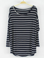 Women Casual Batwing Sleeve Stripe T Shirt Fashion Bottoming Shirt
