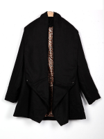 Women Casual Black Irregular Kimono Long Sleeve Woolen Cardigan