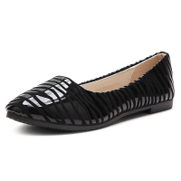 Women Casual Leather Shoes Striped Flats Slip On Pointed Leather Loafers