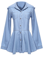 Women Casual Long Sleeve Hooded Dovetail Denim Shirt