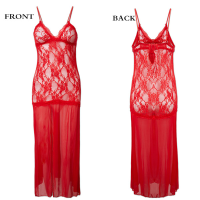 Women Deep V Lace Floral Hollow Out Long Mesh See Through Sleepwear Sexy Bodysuit Nightdress