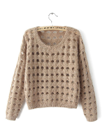 Women Fashion Hollow Hole Long Sleeve Round Collar Pullover Sweater