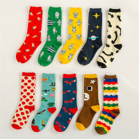 Women Girl Cotton Cute Fox Astronaut Sword Pattern Cartoon High Socks Hosiery Stockings