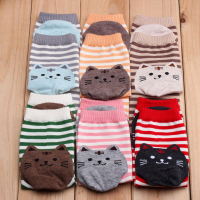 Women Girls Cartoon Animal Stripe Socks Cat Footprints Cotton Cute Hosiery
