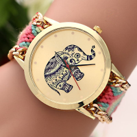 Women Girls Knitted Rope Elephant Bracelet Chain Wrist Watch