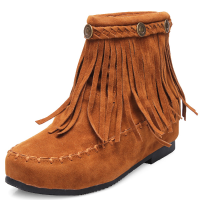 Women Height Increasing Tassels Flat Ankle Short Boots