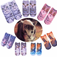 Women Ladies 3d Printed Animal Pattern Socks Cute Cat Low Cut Ankle Hosiery
