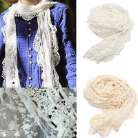 Women Ladies Embroidery Floral Crochet Mesh Lace Trim Scarf Transparent Long Shawl