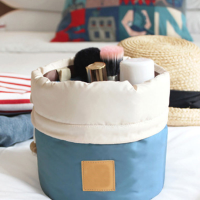 Women Lady Pouch Bucket Barrel Shaped Cosmetic Makeup Bag Set Travel Case Purse