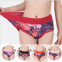 Women Large Size Bamboo Fiber Boyshorts Floral Printed Mid Waist Panties Briefs