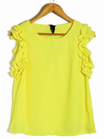 Women Lotus Leaf Lace Bow Knot Sleeveless Chiffon Blouse